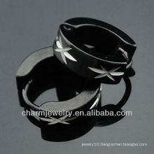 Fashion surgical steel Hoop Earrings men engraved pattern black huggies earrings HE-096